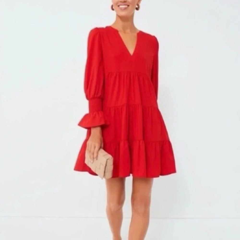 Pomander Place Red Crepe Kenzo Dress Tuckernuck Tiered Smocked Cuff Medium